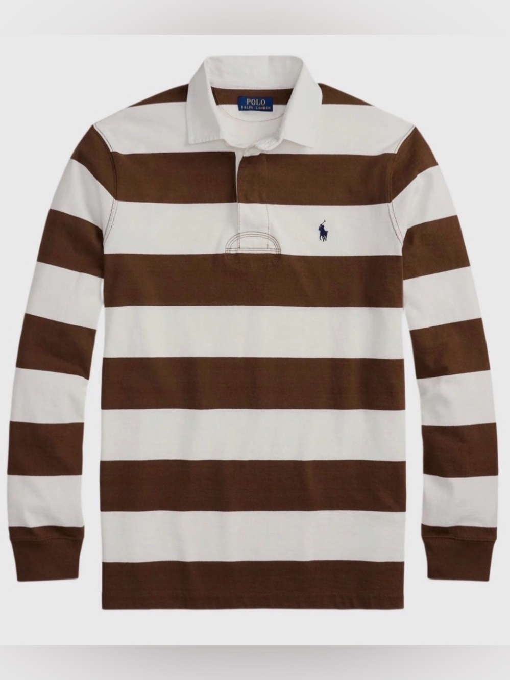 Polo Ralph Lauren BROWN & CREAM STRIPED Classic Fit Rugby Long Sleeve Shirt